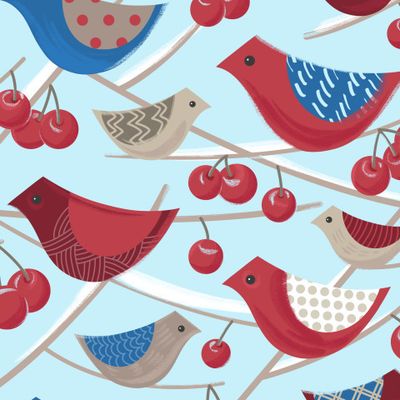 Лесные птицы на зимней яблоне