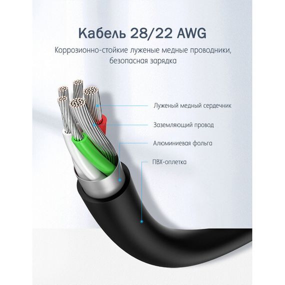 Кабель Ugreen US287 USB-A 2.0 - USB-C Cable Nickel Plating 1м белый (60121)