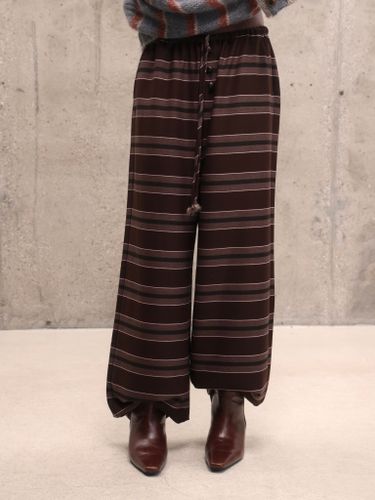Широкие шоколадные брюки в полоску