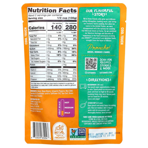 Somos, Пряная жареная фасоль с халапеньо, 283 г (10 унций)