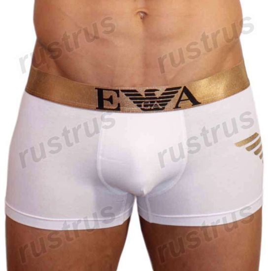 Мужские трусы боксеры белые с золотистой резинкой Emporio Armani