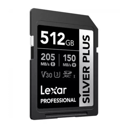 Карта памяти  Lexar Professional SILVER PLUS SDXC 512GB UHS-I U3 V30 C10, R/W 205/150 МБ/с