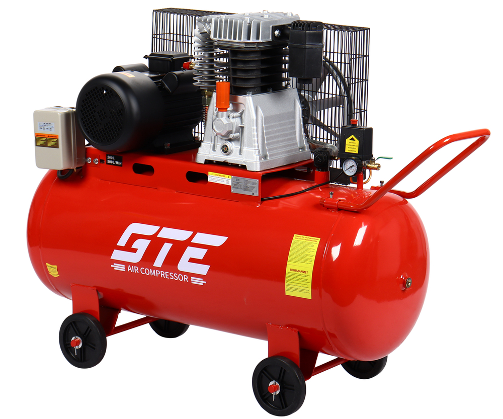 Компрессор пневматический 220В 4.0кВт 8атм. 500л/мин. ресивер-200л поршн. ремен. одноступенчатый GTE