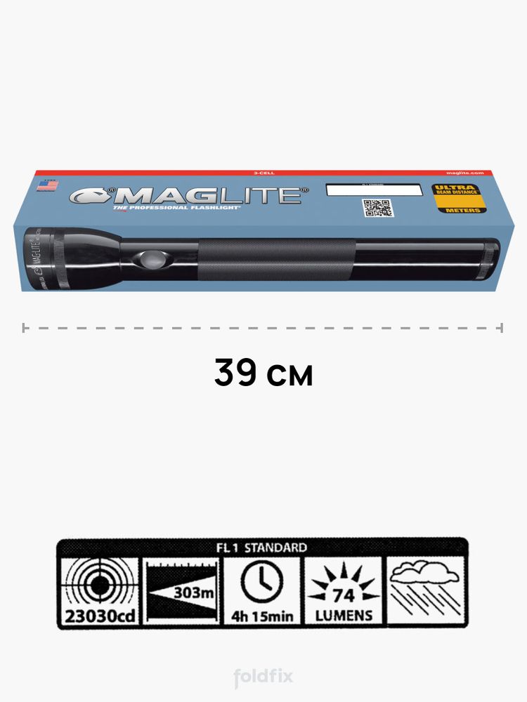 Ручной фонарь Maglite 4С 015 черный в коробке (39 см)
