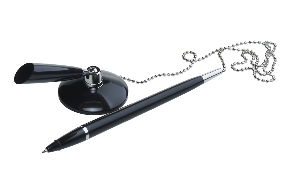 Ручка шариковая Workmate синяя 0.5мм корпус черный пластиковый с подставкой на липучке и металлической цепочкой