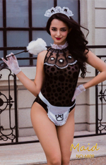 Игривый комплект горничной с пуховкой и передником (Размер: S-M-L) (Цвет: черный с белым)