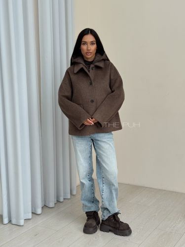 Коричневое пальто-пиджак с утепленным жилетом