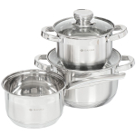Набор посуды нерж, 5 пр, кастрюли 1.9,3.9 л, ковш 1.9 л, индукц, Daniks, Стандарт PR, SD-5-2