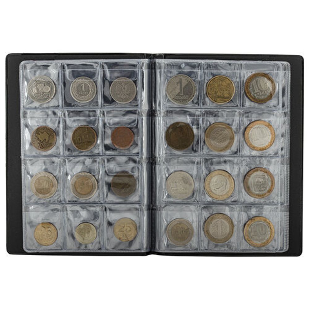 Альбом нумизмата для 120 монет, 125х175 мм, ПВХ, коричневый, STAFF, 238074