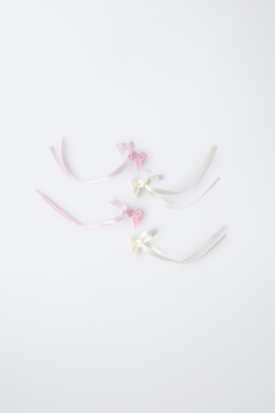 ZARA НАБОР ИЗ ЧЕТЫРЕХ ЗАКОЛОК ДЛЯ ВОЛОС С БАНТАМИ, ЭКРЮ