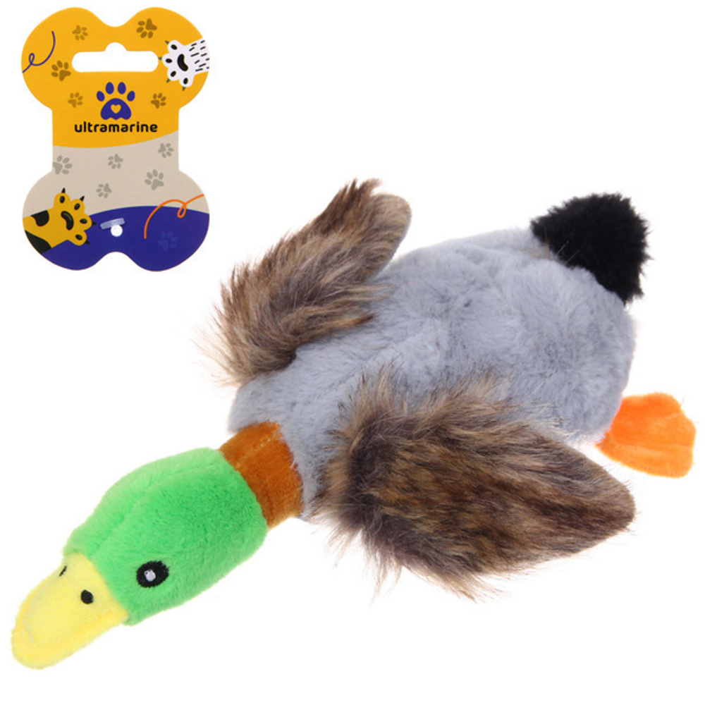 Игрушка для собак средних и крупных пород «ЗООГРАД», пушистая утка с канатами, с пищалкой , 26см (лейбл)