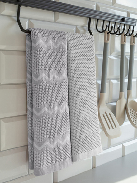 Набор кухонных полотенец 2шт DeNASTIA вафля зиг-заг / однотон 270gsm 35x70, 100% хлопок, темно-серый