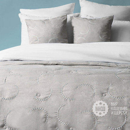 Стеганое покрывало с вышивкой ДЖЖИМ (арт. BL02-290-05) - 230х250 см. - серое