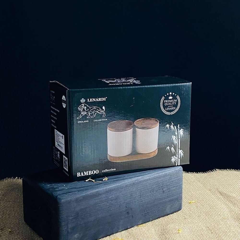 Lenardi 235-107 Набор из 2 банок 350мл с крышками на подставке TROPICAL в под.уп.(х12)Фарфор