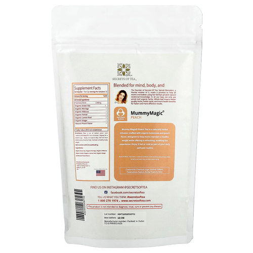 Secrets of Tea, Slim Tea, чай Mummy Magic®, со вкусом персика, 20 неотбеленных чайных пакетиков, 41 г (1,47 унции)