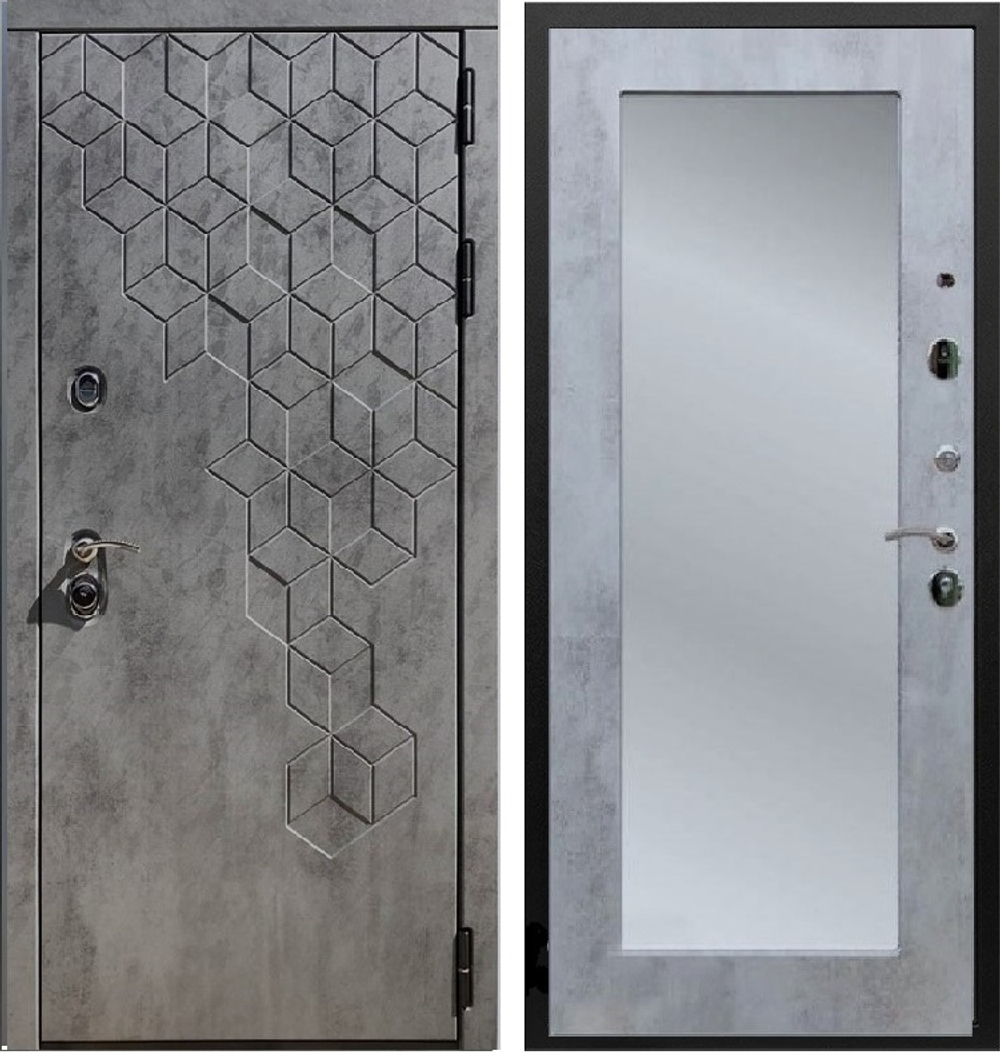Входная металлическая дверь  с зеркалом RеX (РЕКС) 23 Пчела Бетон темный / Пастораль Бетон темный