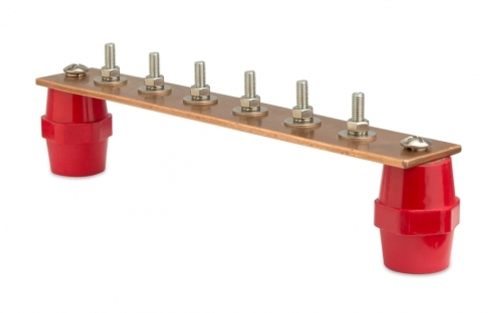 Главная заземляющая шина с изоляторами, 6 подключений, медь
