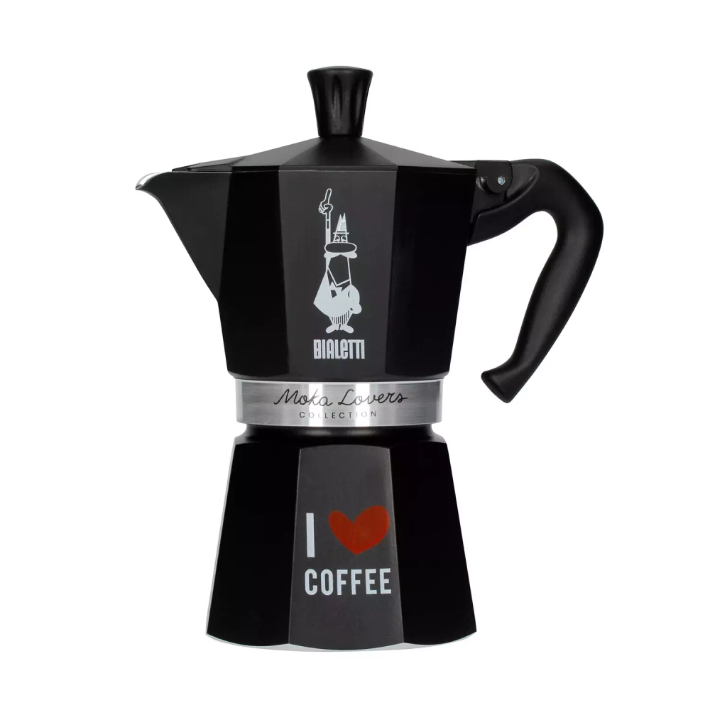 Bialetti Moka Express черная I LOVE COFFEE, на 6 порции