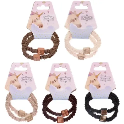 Резинки для волос 2шт «КИРА», квадратики, микс 5 цветов, d-5см (подвес Единорог)