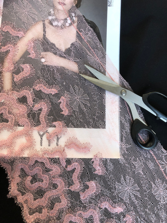 кружево пудра, 24см, стрейч, гипюр с вышивкой