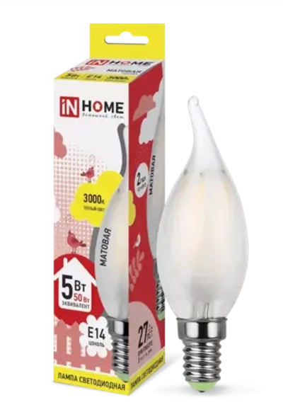 Лампа светодиодная LED-СВЕЧА НА ВЕТРУ-deco 5Вт 230В Е14 3000К 450Лм матовая IN HOME