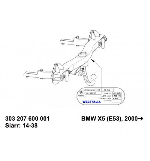 Фаркоп Westfalia 303207600001 BMW X5 2000-2006(паспорт и сертификат в комплекте)(без электрики)