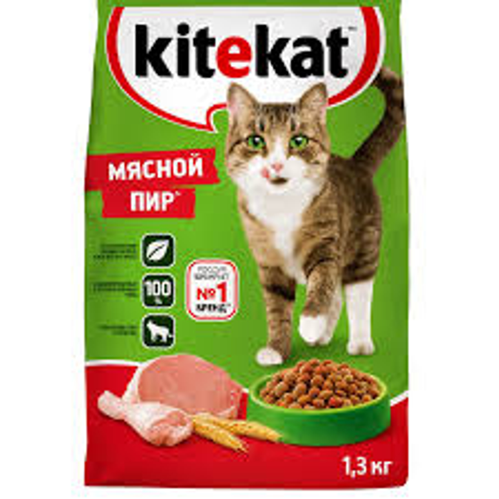 Kitekat сухой корм мясной пир 1,3 кг