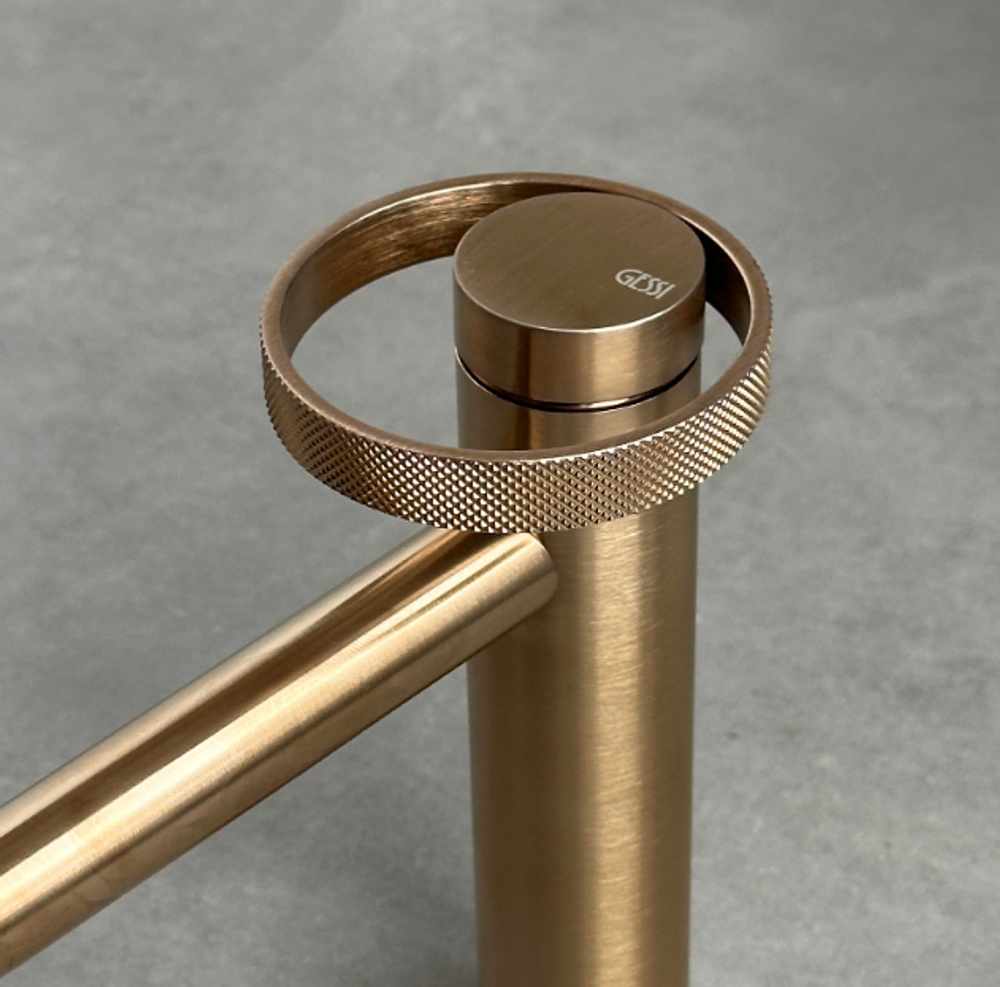 Смеситель для раковины Gessi Anello, высокий, короткий излив, цвет Warm Bronze Brushed PVD