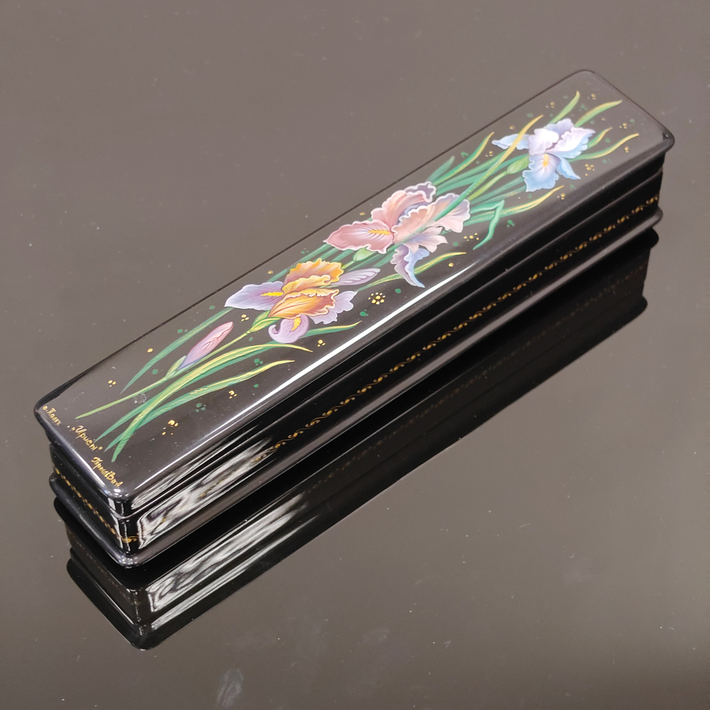 Шкатулка/пенал "Ирисы" №2 с ручной росписью