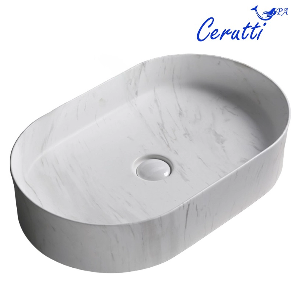 Раковина CR0055B MMW1 накладная, мрамор матовый белый, овальная 500х350х120 Ceruttispa