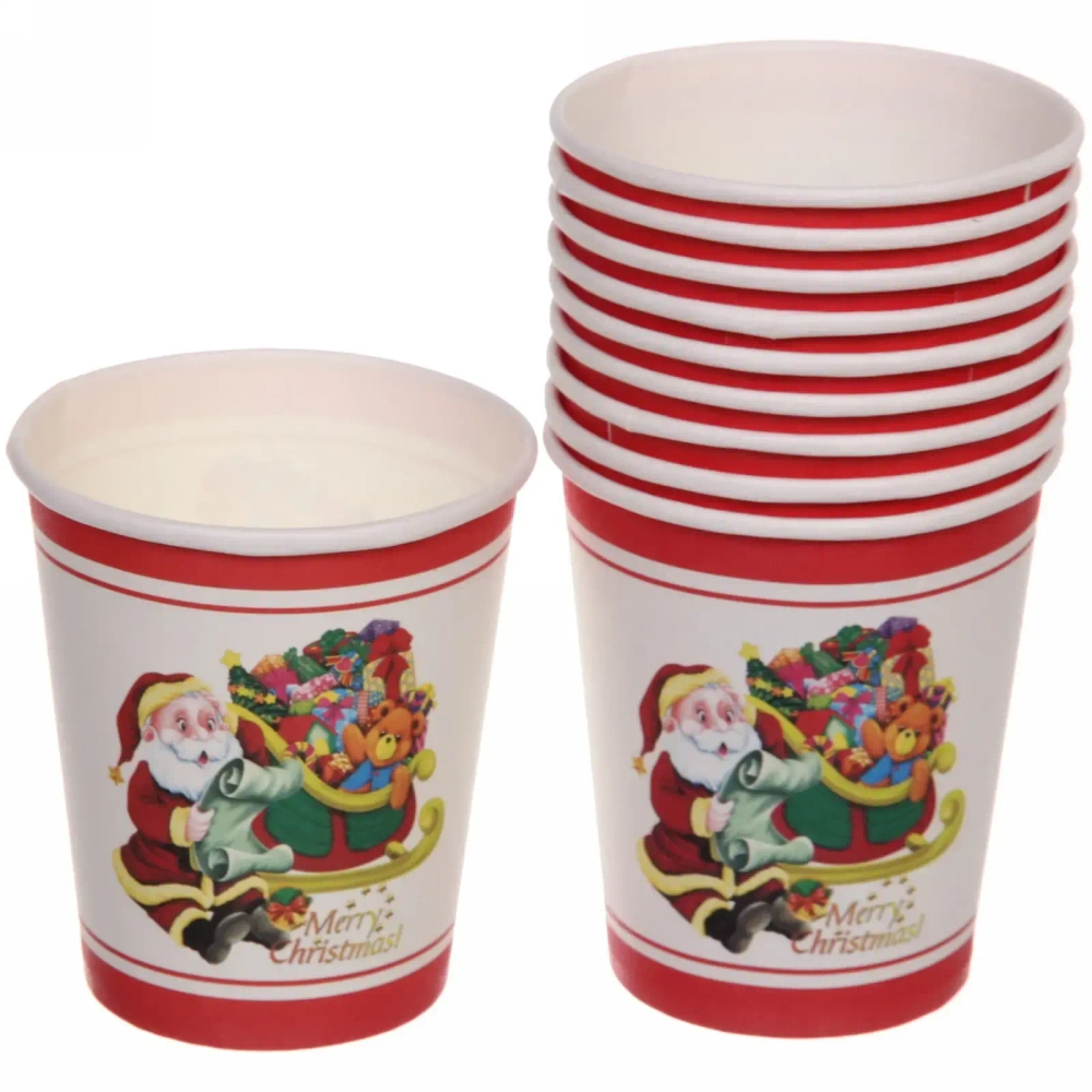 Стакан бумажный 0,2л в наборе 10 шт «Дед Мороз с подарками»