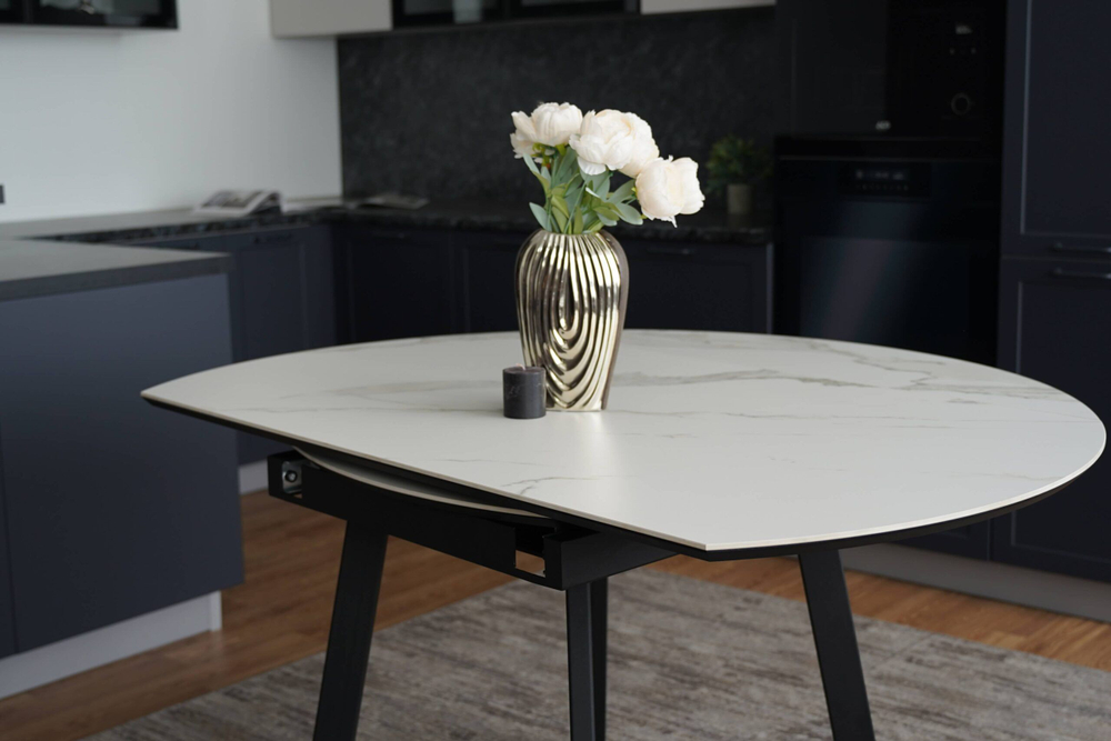 Стол кухонный обеденный круглый раздвижной Белый 140(80)х140х74 см