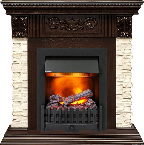 Каминокомплект Luxemburg (каменный) - Сланец/Темный дуб с очагом Danville Black FB2
