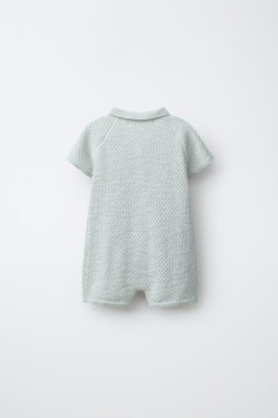 ZARA КОРОТКИЙ КОМБИНЕЗОН С ТЕКСТУРИРОВАННОЙ ВЯЗКОЙ, ПАСТЕЛЬНО-ЗЕЛЕНЫЙ