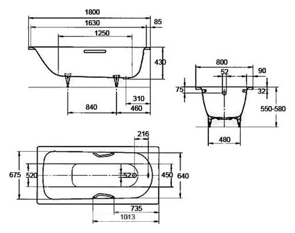 Стальная ванна KALDEWEI Saniform Plus 180x80 standard mod. 375-1