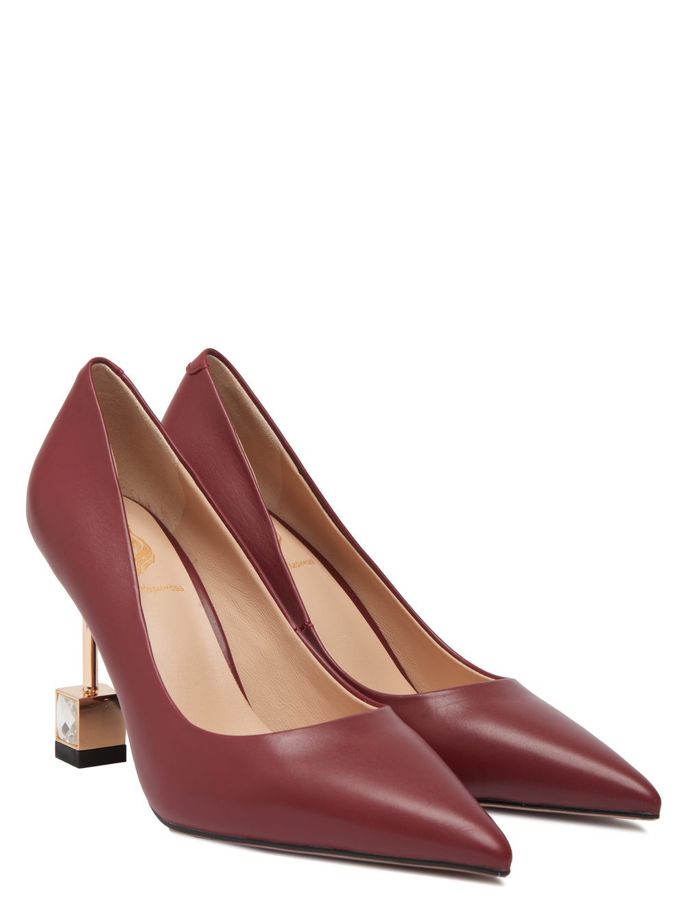 Женские туфли кожаные бордовые с квадратным каблуком