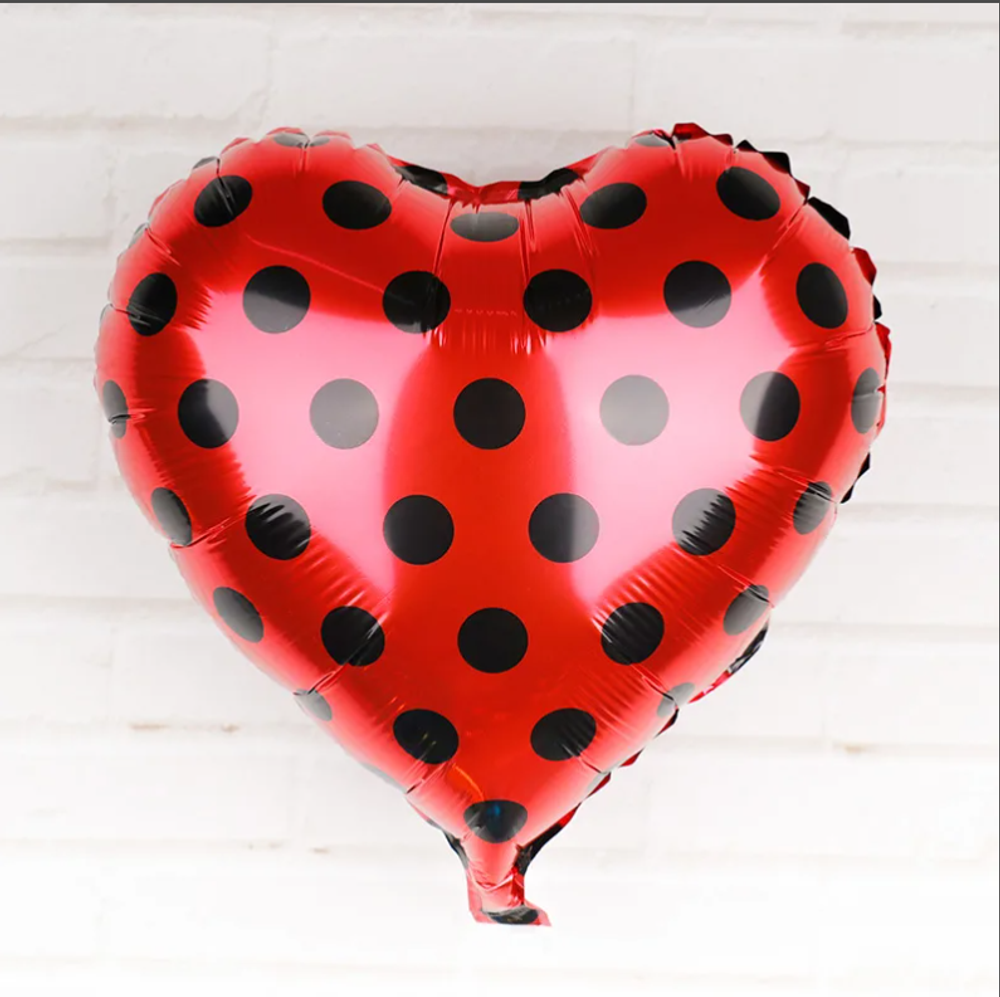 F Шар сердце 18" / 46 см "Горох. Черный на красном" (БГ-15)  Изображение2