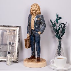 Скульптура Лев Бизнесмен Айвори Синий