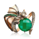 Кольцо «Дракон» из красного золота с халцедоном и фианитами