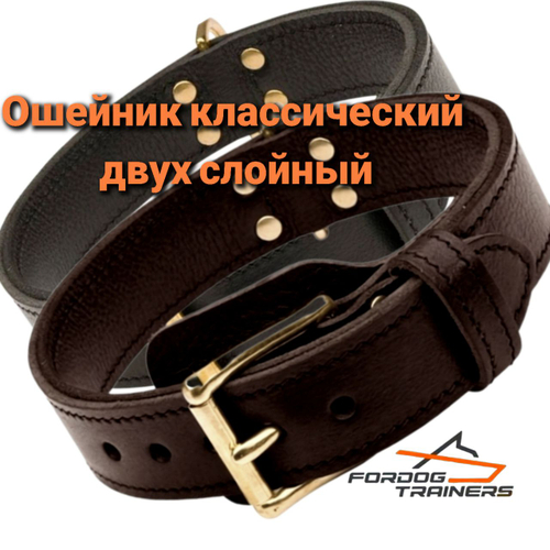 Ошейник кожаный двухслойный классический Fordogtrainers