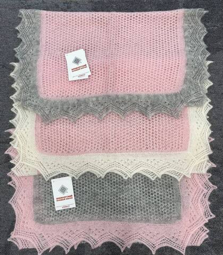 Оренбургский пуховый палантин П2-15050-15/02 розовый/экрю