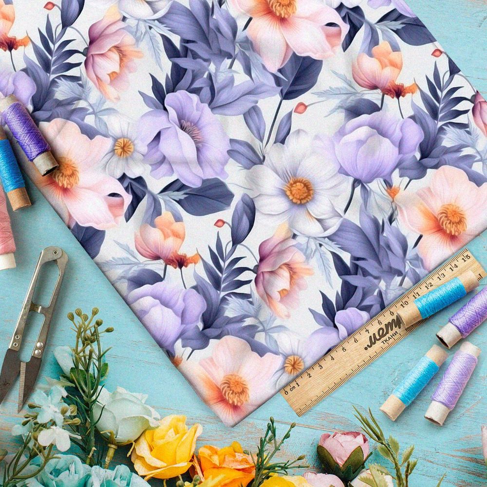 Ткань премиум интерлок краски цветочной абстракции