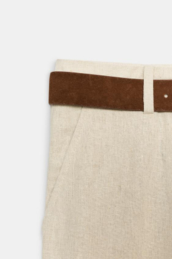 ZARA БРЮКИ-КЮЛОТЫ ИЗ ЛЬНА С ПОЯСОМ, СВЕТЛО-БЕЖЕВЫЙ