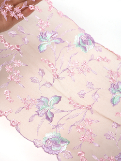 Вышивка на сетке телесная с мультиколор неэластичная ширина 23 см