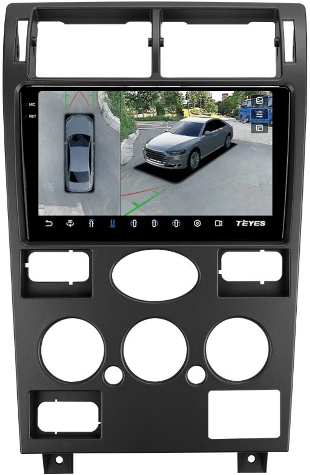 Магнитола для Ford Mondeo 3 2000-2006 (кондиционер) - Teyes CC3-2K-360 монитор 9.5" 2K QLED на Android 10, 6Гб+128Гб, CarPlay, 4G SIM-слот, 4 камеры в комплекте