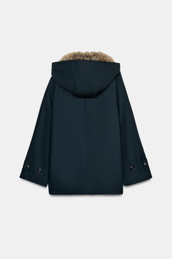 ZARA ТРЕНЧ С МЕХОВЫМ ВОРОТНИКОМ — ZW COLLECTION, МОРСКОЙ СИНИЙ