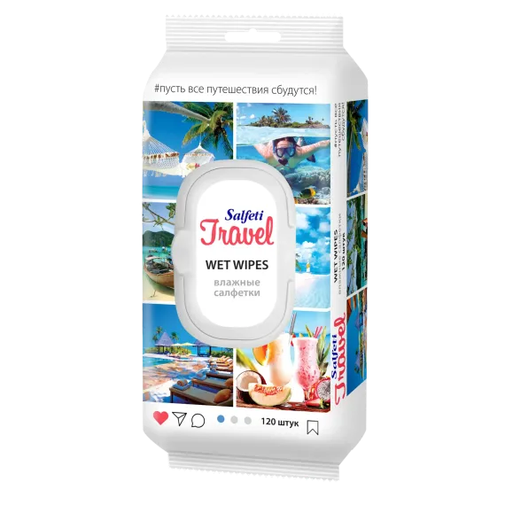 Салфетки влажные Salfeti Travel mix универсальные 120шт