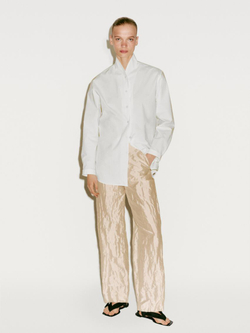 Massimo Dutti Брюки из фактурного атласа с прямыми штанинами - Limited Edition, жемчужно-серый