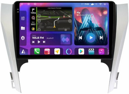 Магнитола Toyota Camry 50 2011-2014 (рамка серебристо-черная) - FarCar BM10-7048B монитор 10.36" QLED на Android 14, TS10, 4+32Гб, CarPlay, 4G SIM-слот