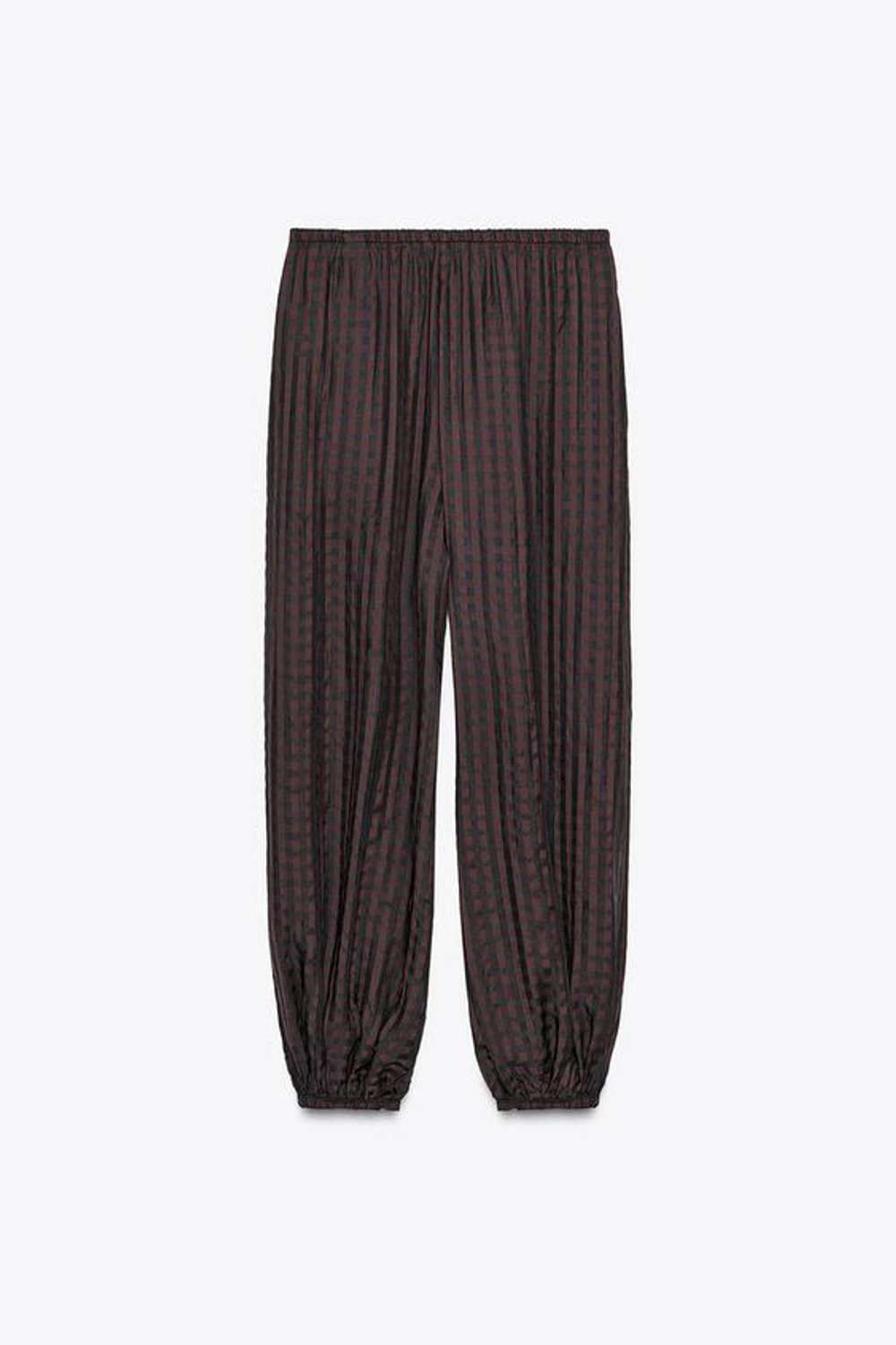 ZARA БРЮКИ-БАГГИ В КЛЕТКУ ВИШИ — ZW COLLECTION, ТЕМНО-БОРДОВЫЙ